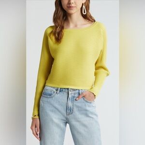 Open Edit Lux Sculpt Dolman Sleeve Yellow Ribbed Sweater